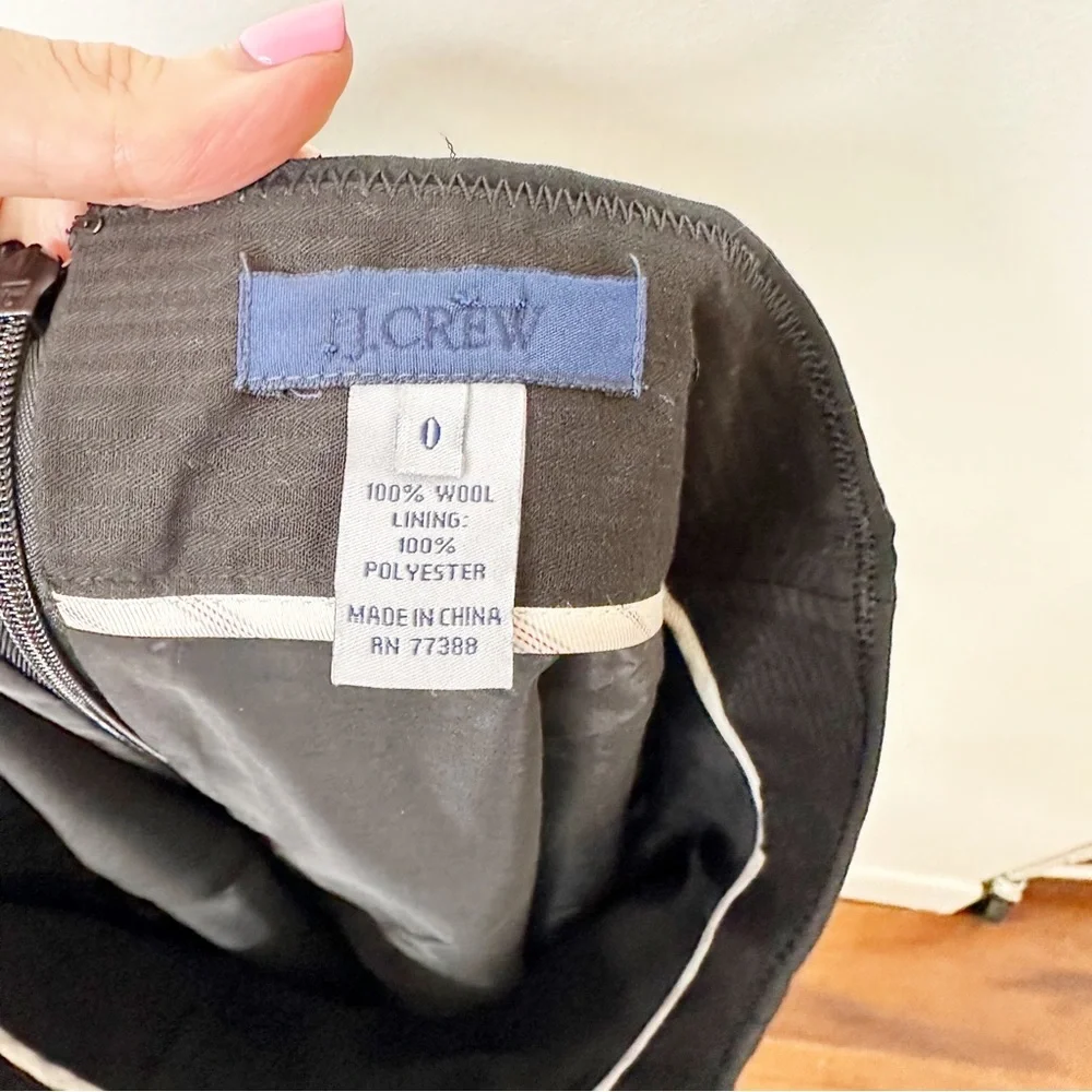 J Crew Lined Black Wool Pencil Skirt Size 0